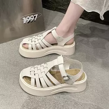 Retro bag head slippers women s spring new fashion sandals buckle strap woven shoes 35