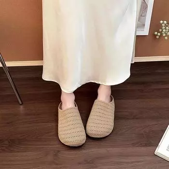 Retro bag head woven women s half slippers 2025 summer new outer wear breathable round head lazy Birkencool slippers 35 синий