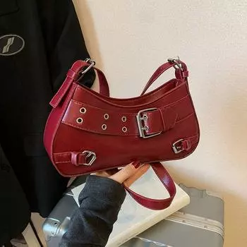 Retro Bag Women 2025 New Niche Design Messenger Bag Versatile Fashion High-Grade One-Shoulder Motorcycle Underarm Bag Red