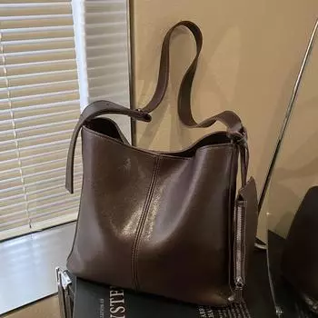 Сумка в стиле ретро, женская сумка-тоут, большая вместимость, модная и высококачественная сумка через подмышку Sense Of Work Commuter коричневый