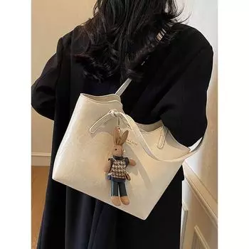 Retro Bags Women s Large Capacity 2025 New Arrival Autumn and Winter Wild Minimalist Shoulder Bag Casual Fashion Commuter Tote Black without pendant