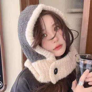 Ретро-балаклавы, осенне-зимние женские теплые вязаные шапки с цветными блоками, уличные ветрозащитные повседневные мягкие шапки, модные аксессуары One Size белый