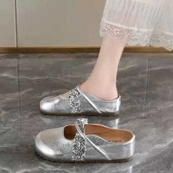 Ретро балетки одинарные туфли новые туфли с сумкой летняя обувь ленивые тапочки на одном педале женщина 35