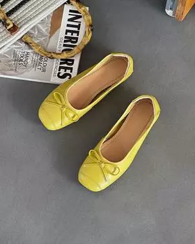 Retro ballet flat bottom shallow mouth single shoes women s new suede gentle soft sole Doudou shoes one pedal ladyshoes 35 жёлтый