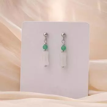 Ретро бамбуковые серьги-крючки в этническом стиле, круглые серьги с бусинами из яшмы, женские длинные серьги из бамбука из нефрита Хотан copper (with ear plugs)