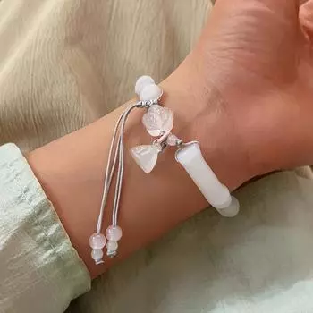 Ретро бамбуковый браслет с розовым лотосом, модный плетеный регулируемый браслет с кисточками, женский подарок на вечеринку