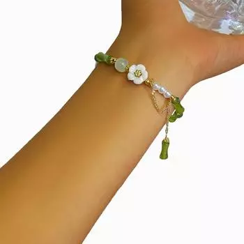 Ретро бамбуковый браслет с жемчужными бусинами, простой цветочный бамбуковый кулон, магнитный браслет, модные украшения, подарок на вечеринку