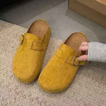 Ретро баотоу полузакрытые женские осенние новые удобные ленивые туфли на толстой подошве с внутренней платформой 35