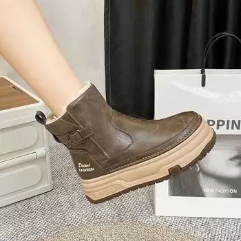 Ретро бархатные хлопковые ботинки на толстой подошве 2024 года, зимние новые универсальные бархатные утолщенные теплые зимние ботинки на толстой подошве для женщин 35