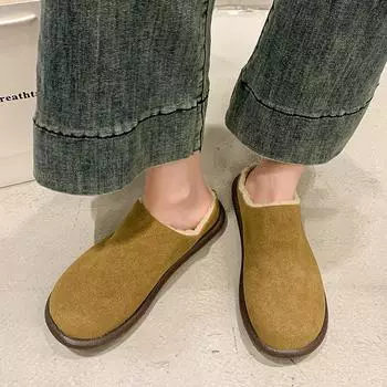 Ретро бархатные тапочки большого размера с сумкой на голову, осень 2024, новые теплые и повседневные женские тапочки из хлопка с одной педалью 35 малиновый