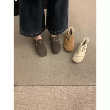 Ретро бархатные теплые хлопковые туфли Birkenstocks женские новинка 2024 года осень-зима шапки на плоской подошве пушистая обувь для улицы 35 абрикосовый
