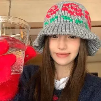 Retro basin hat women s autumn and winter atmosphere warm big head circumference knitted hat showing face small wool bucket hat M56-58cm серый