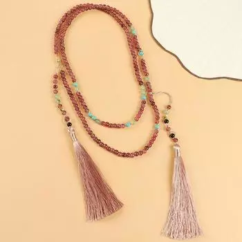Retro beaded messenger chain medium and high sense niche Buddha bead necklace long fringed cheongsam accessories