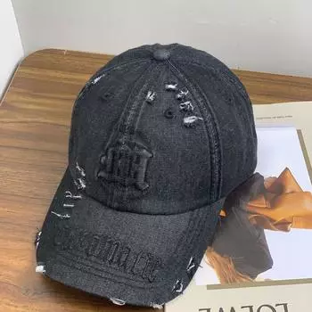 Ретро-бейсболка с вышитыми буквами для мужчин и женщин, четырехсезонная, для пары, полумягкая джинсовая кепка с козырьком от солнца M56-58cm чёрный
