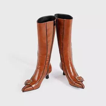 Retro belt buckle boots women s fashion boots thick heel pointed side zipper thin versatile fashion boots 35