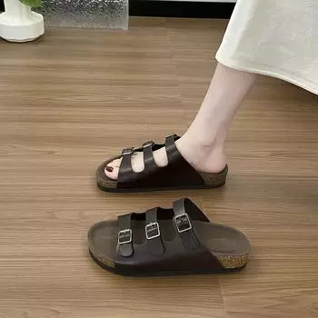 Retro belt buckle cool slippers women s outer wear summer new thick-bottomed versatile casual lazy one-word drag 35