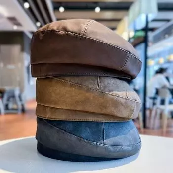Ретро берет из искусственной кожи для женщин, осень и зима, универсальная шляпа художника, литературный темперамент, шляпа-бутон M56-58cm хаки