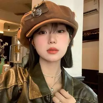 Ретро-берет ручной работы на пуговицах для детей, осенне-зимняя шляпа-облако, большая окружность головы, теплая шляпа для газетчика, восьмиугольная шляпа, показывающая маленькое лицо M56-58cm