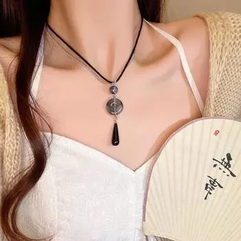 Ретро безопасная пряжка с кисточкой, кулон, ожерелье в китайском стиле, регулируемая удлиненная цепочка, ожерелье, женская цепочка на ключицу, ювелирное изделие, подарок серебряный