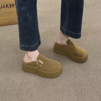 Retro big head Mary Jane single shoes women s 2025 spring and autumn new thick-soled versatile light mouth with skirt heightening loafers 35 хаки