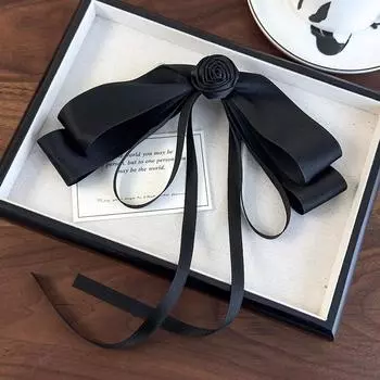 Retro Black Camellia Flower Ribbon Hairpins Womens Temperament Bow Barrettes Lady Party HairClips Decoration Fashion Accessories