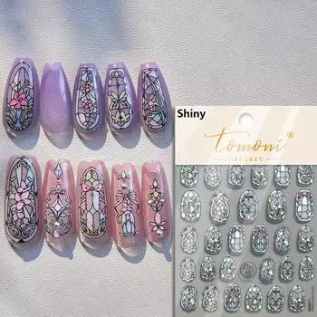 Ретро блестящие глазурованные рококо цветочные окна мечтательная бабочка геометрическая рамка штамп тисненые рельефы наклейки для дизайна ногтей маникюрные наклейки