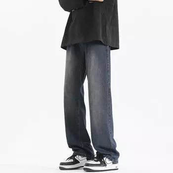 Retro Blue Jeans Men s Straight Loose Autumn and Winter Pants Handsome American High Street Spring New Wide-leg Pants S