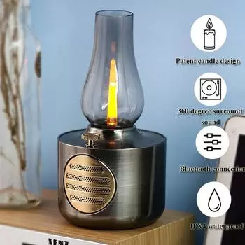 Ретро Bluetooth Speake Керосиновая лампа Дизайн Громкоговоритель IPX4 Водонепроницаемый Звуковая панель Портативный музыкальный плеер Поддержка затемнения медный