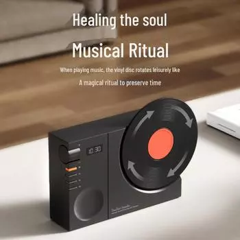 Ретро Bluetooth виниловый проигрыватель с часами и сабвуфером зелёный/сливовый