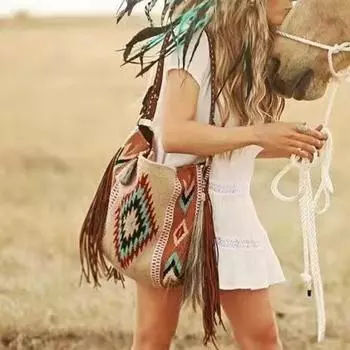 Ретро богемная сумка-сумка для женщин Европейская и американская тканая сумка ручной работы из струящегося хлопка и льна Сумка через плечо Женская сумка через плечо