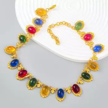 Ретро-богемное красочное овальное ожерелье из смолы для женщин - преувеличенная европейская и американская хип-хоп-цепочка для свитера