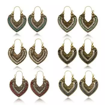 Ретро богемный сплав полые серьги с гравировкой сердца женские ювелирные изделия подарок красный