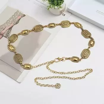 Retro Bohemian Ethnic Women Metal Waist Chain Accessories Decorative Carved Chain Belt Adjustable Waistband золотой