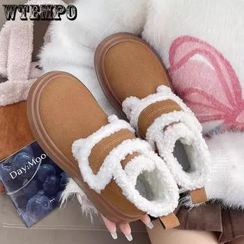Retro Boken Shoes Women s Winter Velcro Thick Soled Velvet Snow Boots One Step Warm Cotton Shoes 35 чёрный