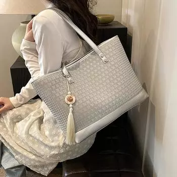 Ретро большая сумка-тоут с кисточками женская портативная сумка через плечо серебряный