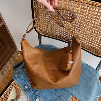 Ретро Большая вместимость Модная сумка для пельменей Весенняя универсальная сумка через плечо Сумка-тоут коричневый