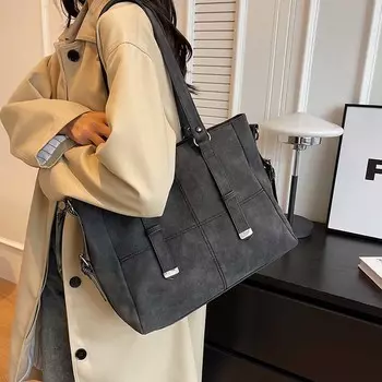 Ретро Большая вместительная сумка через плечо Новые женские сумки через плечо из мягкой фактурной кожи Осень-зима Популярные универсальные сумки-тоуты