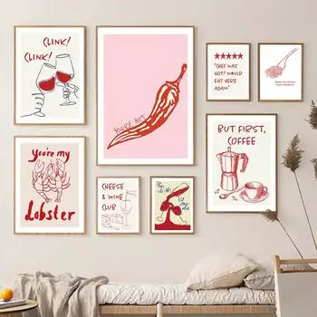 Ретро «Больше вина, пожалуйста», постер с цитатой шеф-повара, настенные художественные принты, «Ты мой омар», картины на холсте, барная тележка, кухонный домашний декор 21x30cm No Framed светло-зеленый
