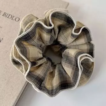 Ретро Большие Двухслойные Клетчатые Кружевные Резинки для Волос Коричневые Повязки на Голову Женские Элегантные Резинки для Волос Девушка Веревка для Волос Резинка Головной Убор
