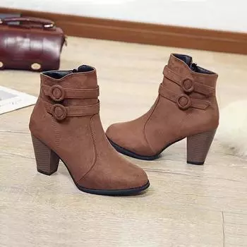 Retro Boots Women s Shoes 2024 New Square Heel Woman High Shoe Rubber Ankle Female Solid Short Boots 35 бордовый