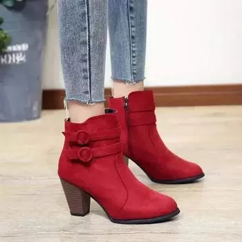 Retro Boots Women s Shoes 2025 New Square Heel Woman High Shoe Rubber Ankle Female Solid Platform Short Boots 35 чёрный