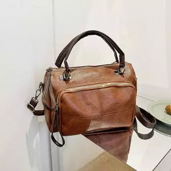 Ретро Бостон Большая вместимость женская сумка через плечо из мягкой искусственной кожи, однотонная женская сумка через плечо, сумки 30x11x20cm чёрный