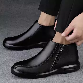 Ретро-ботинки Челси, мужские брендовые, удобные, модные, кожаные, мужские ботинки, классические, черные, зимние, удобные, плюшевые, хлопковые, туфли 38 чёрный