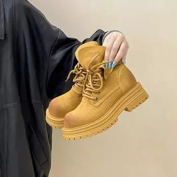 Ретро ботинки Мартин на толстой подошве, полированные, простые, женские, осенне-зимняя мода, универсальные короткие ботинки из замши 35