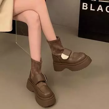 Ретро-ботинки Martin с толстой подошвой для маленьких мужчин, женские летние ботинки 2025 года, черные носки, американские узкие ботинки 35 чёрный