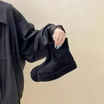 Ретро ботинки на толстой подошве, увеличивающие рост, тонкие ботинки Мартин, модные осенне-зимние замшевые ботинки на плоской подошве средней высоты, универсальные женские ботинки 35