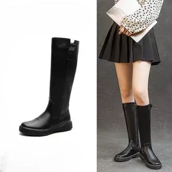 Ретро ботинки женские туфли стройнящие ботинки на толстой подошве длинные ботинки универсальные высокие ботинки 35