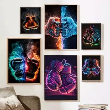 Ретро боксерские перчатки холст живопись искусство эстетика плакат печать боксерский тренажерный зал клуб фон настенный декор комната для мальчиков картина Cuadros 21x30cm No Framed