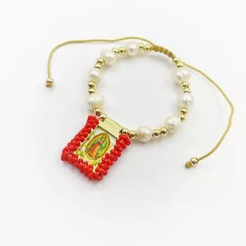 Ретро браслет из натурального жемчуга с бусинами, плетеный вручную браслет, оригинальные ювелирные изделия красный