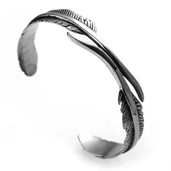 Ретро браслет из нержавеющей стали в стиле панк, мужской простой дизайн, открытый браслет с двойным пером, аксессуары